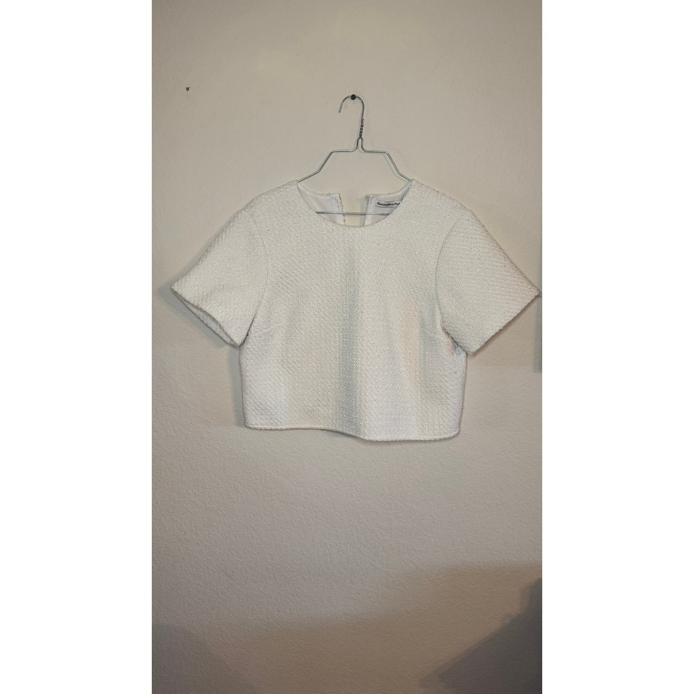 Abercrombie & Fitch White Textured Short Sleeve Crop Top